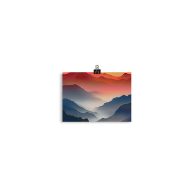 Sonnteruntergang, Gebirge und Nebel - Landschaftsmalerei - Poster berge xxx 12.7 x 17.8 cm