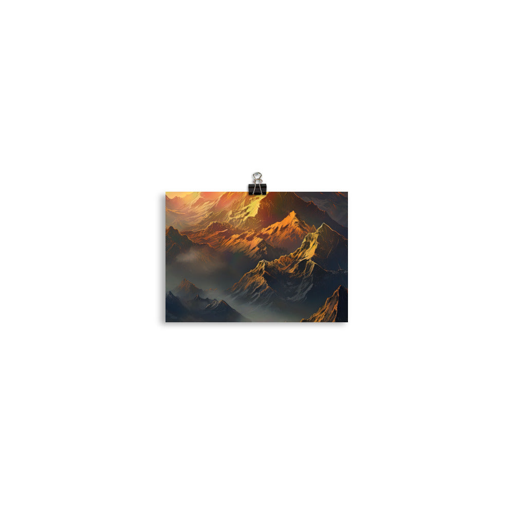 Wunderschöne Himalaya Gebirge im Nebel und Sonnenuntergang - Malerei - Poster berge xxx 12.7 x 17.8 cm