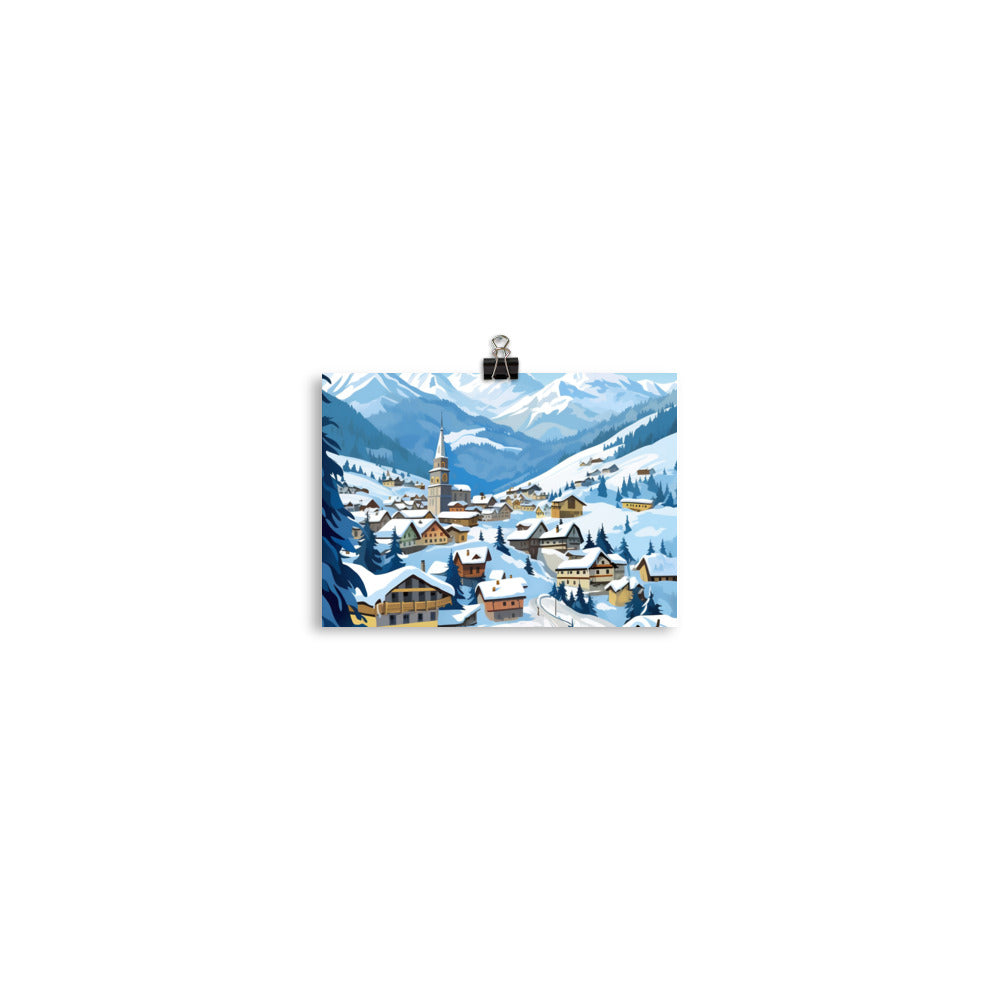 Kitzbühl - Berge und Schnee - Landschaftsmalerei - Poster ski xxx 12.7 x 17.8 cm