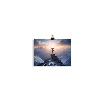 Mann auf der Spitze eines Berges - Landschaftsmalerei - Poster berge xxx 12.7 x 17.8 cm
