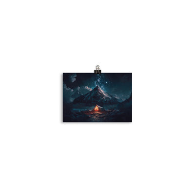 Zelt und Berg in der Nacht - Sterne am Himmel - Landschaftsmalerei - Poster camping xxx 12.7 x 17.8 cm