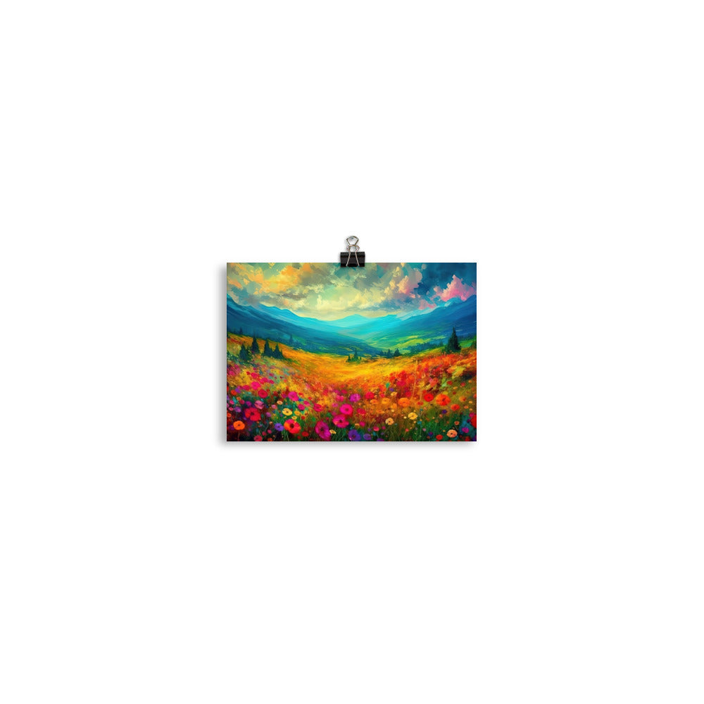 Berglandschaft und schöne farbige Blumen - Malerei - Poster berge xxx 12.7 x 17.8 cm