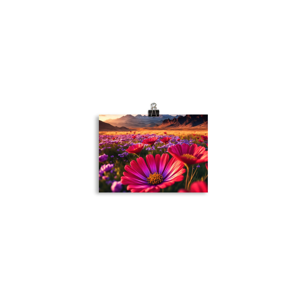 Wünderschöne Blumen und Berge im Hintergrund - Poster berge xxx 12.7 x 17.8 cm
