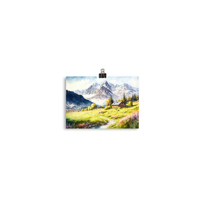 Epische Berge und Berghütte - Landschaftsmalerei - Poster berge xxx 12.7 x 17.8 cm