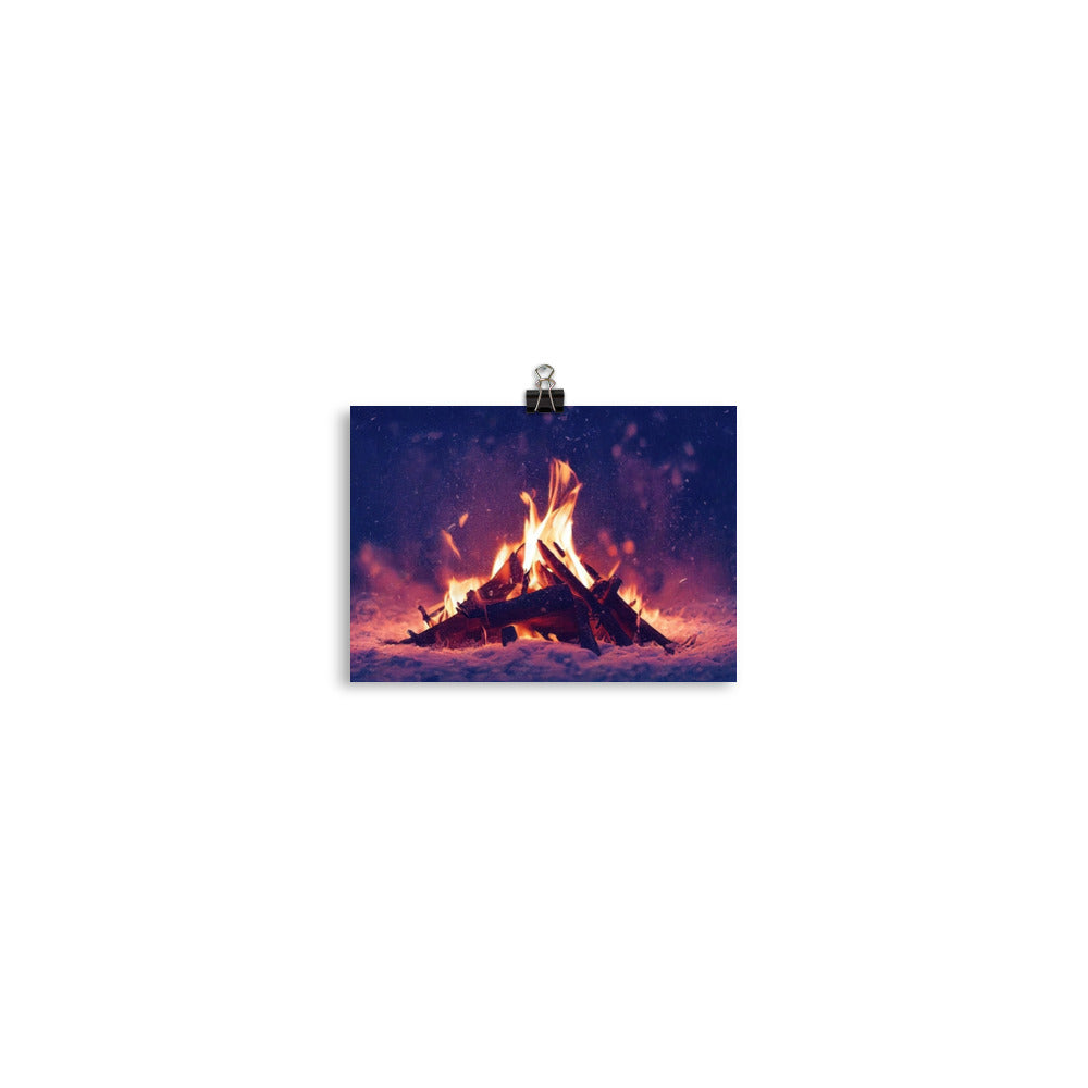 Lagerfeuer im Winter - Campingtrip Foto - Poster camping xxx 12.7 x 17.8 cm