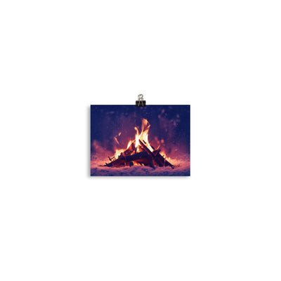 Lagerfeuer im Winter - Campingtrip Foto - Poster camping xxx 12.7 x 17.8 cm