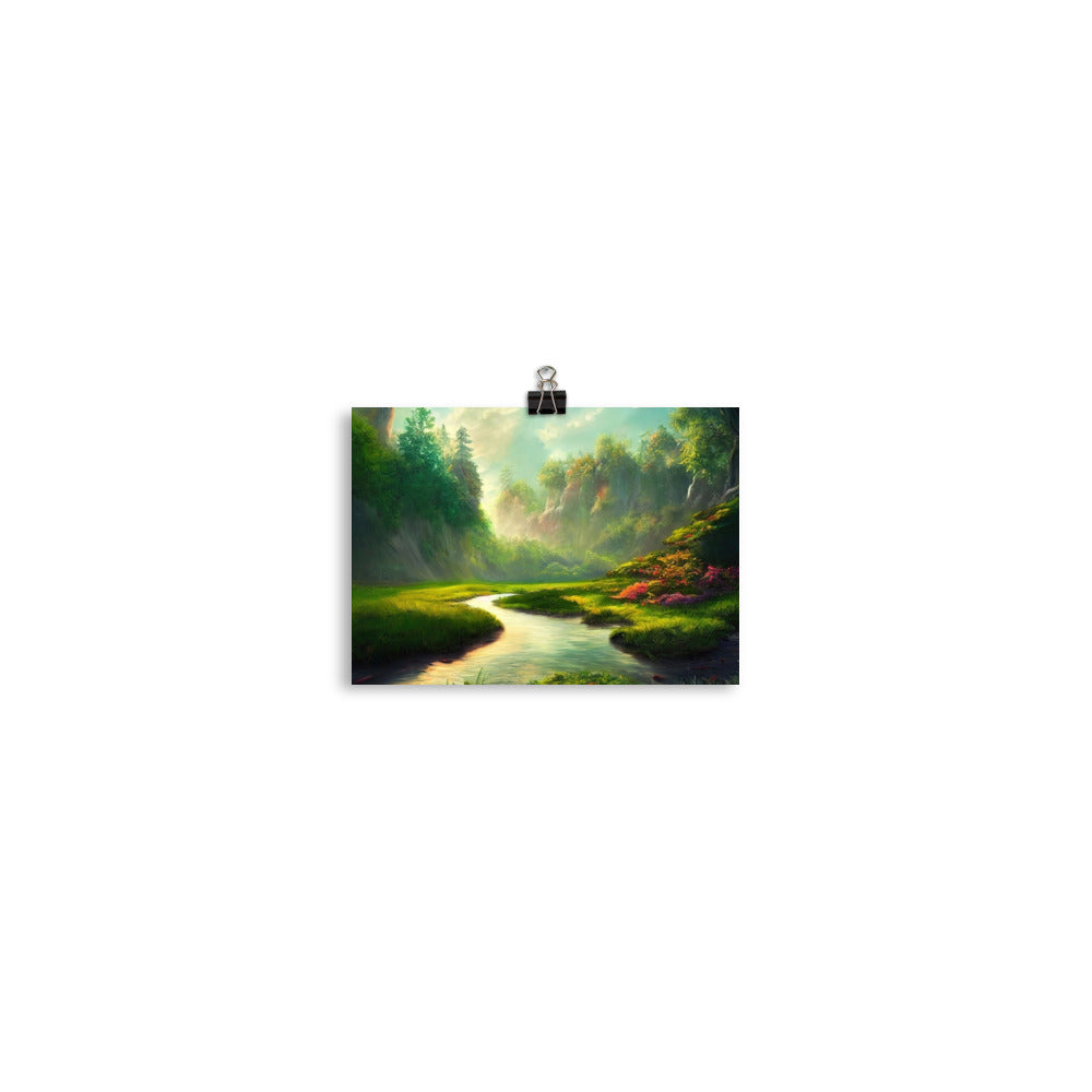 Bach im tropischen Wald - Landschaftsmalerei - Poster camping xxx 12.7 x 17.8 cm