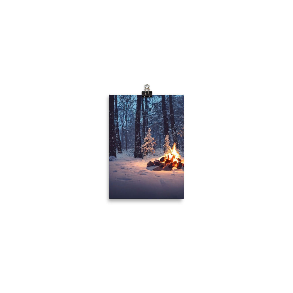 Lagerfeuer im Winter - Camping Foto - Poster camping xxx 12.7 x 17.8 cm