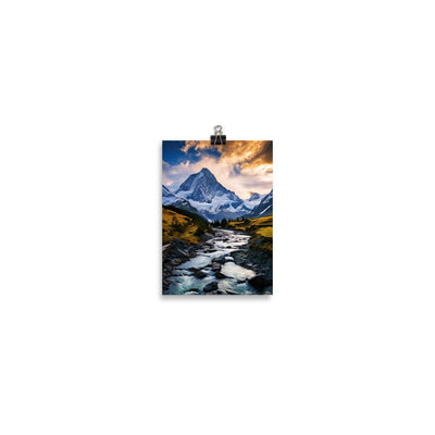 Berge und steiniger Bach - Epische Stimmung - Poster berge xxx 12.7 x 17.8 cm