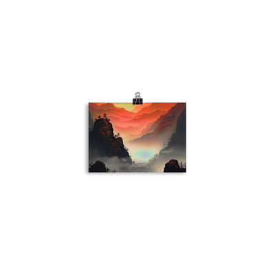 Gebirge, rote Farben und Nebel - Episches Kunstwerk - Poster berge xxx 12.7 x 17.8 cm