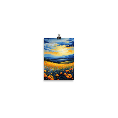 Berglandschaft mit schönen gelben Blumen - Landschaftsmalerei - Poster berge xxx 12.7 x 17.8 cm
