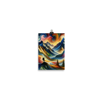 Abstraktes Kunstgemälde der Alpen mit wirbelnden, lebendigen Farben und dynamischen Mustern. Wanderer Silhouette - Enhanced Matte Paper wandern xxx yyy zzz 12.7 x 17.8 cm