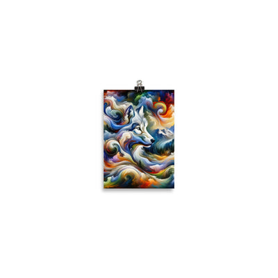 Abstraktes Alpen Gemälde: Wirbelnde Farben und Majestätischer Wolf, Silhouette (AN) - Poster xxx yyy zzz 12.7 x 17.8 cm