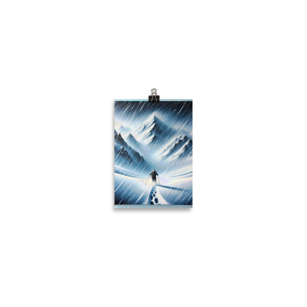 Wanderer und Bergsteiger im Schneesturm: Acrylgemälde der Alpen - Poster wandern xxx yyy zzz 12.7 x 17.8 cm