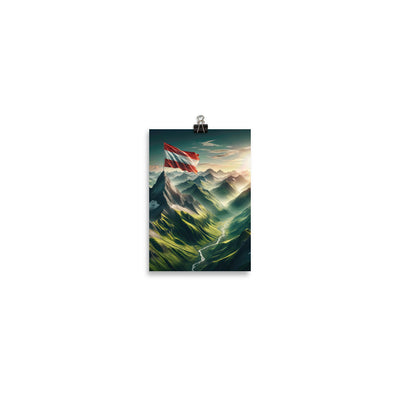 Alpen Gebirge: Fotorealistische Bergfläche mit Österreichischer Flagge - Poster berge xxx yyy zzz 12.7 x 17.8 cm