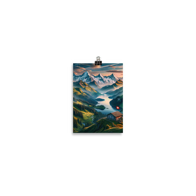 Schweizer Flagge, Alpenidylle: Dämmerlicht, epische Berge und stille Gewässer - Poster berge xxx yyy zzz 12.7 x 17.8 cm