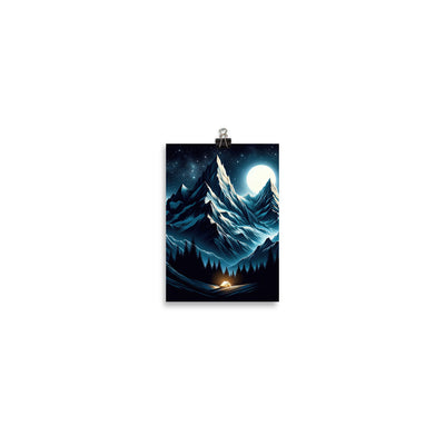 Alpennacht mit Zelt: Mondglanz auf Gipfeln und Tälern, sternenklarer Himmel - Poster berge xxx yyy zzz 12.7 x 17.8 cm