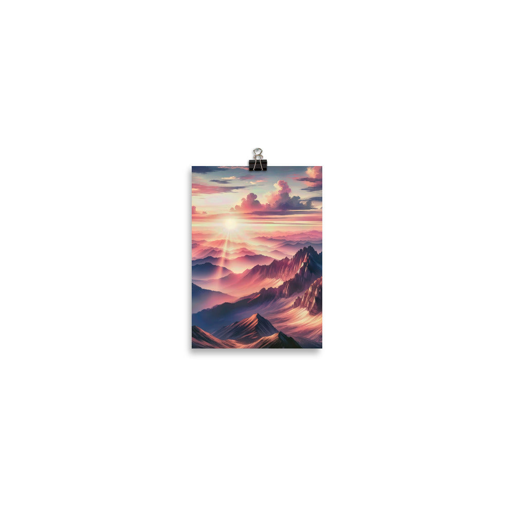 Schöne Berge bei Sonnenaufgang: Malerei in Pastelltönen - Poster berge xxx yyy zzz 12.7 x 17.8 cm