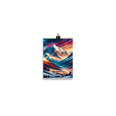 Moderne geometrische Alpen Kunst: Warmer Sonnenuntergangs Schein auf Schneegipfeln - Poster berge xxx yyy zzz 12.7 x 17.8 cm