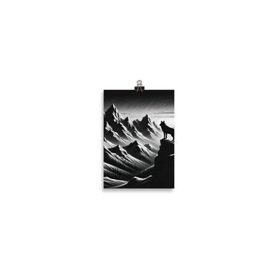 Kohlezeichnung, die die stille Stille der Alpen in der Winterdämmerung verkörpert. Wolf auf einem Berghügel (AN) - Enhanced Matte Paper xxx yyy zzz 12.7 x 17.8 cm