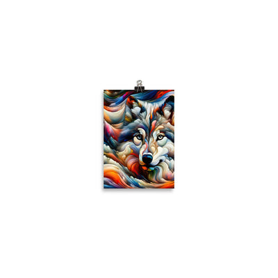 Abstrakte Kunst der Alpen mit einem Wolf. Chaotischer Tanz aus Farben und Formen. Surreale Landschaft (AN) - Enhanced Matte Paper Poster xxx yyy zzz 12.7 x 17.8 cm