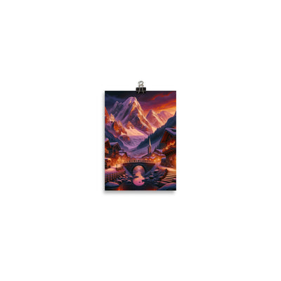 Magische Alpenstunde: Digitale Kunst mit warmem Himmelsschein über schneebedeckte Berge - Poster berge xxx yyy zzz 12.7 x 17.8 cm