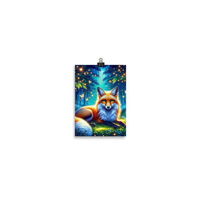 Funkelnder Nachtfuchs auf Waldlichtung mit Feuerwerk - Poster camping xxx yyy zzz 12.7 x 17.8 cm