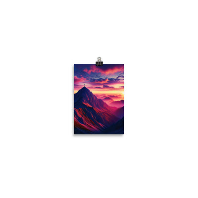 Dramatischer Alpen-Sonnenaufgang, Gipfelkreuz und warme Himmelsfarben - Poster berge xxx yyy zzz 12.7 x 17.8 cm