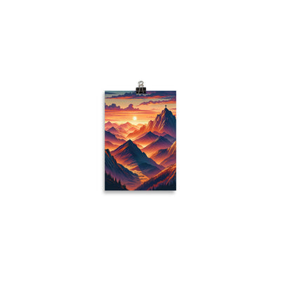 Dramatischer Alpen-Sonnenuntergang, Gipfelkreuz in Orange-Rosa - Poster berge xxx yyy zzz 12.7 x 17.8 cm