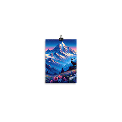 Steinbock bei Dämmerung in den Alpen, sonnengeküsste Schneegipfel - Poster berge xxx yyy zzz 12.7 x 17.8 cm