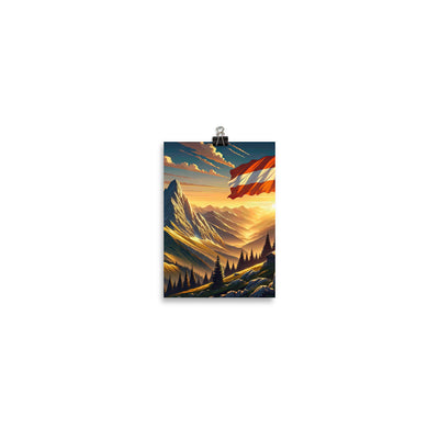 Ruhiger Alpenabend mit österreichischer Flagge und goldenem Sonnenuntergang - Poster berge xxx yyy zzz 12.7 x 17.8 cm