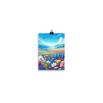 Weitläufiges Blumenfeld unter himmelblauem Himmel, leuchtende Flora - Poster camping xxx yyy zzz 12.7 x 17.8 cm