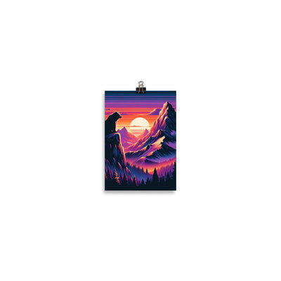 Alpen-Sonnenuntergang mit Bär auf Hügel, warmes Himmelsfarbenspiel - Poster camping xxx yyy zzz 12.7 x 17.8 cm