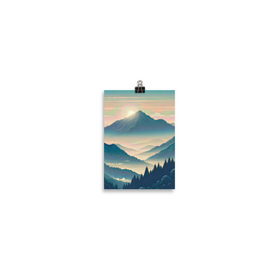 Bergszene bei Morgendämmerung, erste Sonnenstrahlen auf Bergrücken - Poster berge xxx yyy zzz 12.7 x 17.8 cm