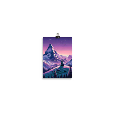 Bezaubernder Alpenabend mit Bär, lavendel-rosafarbener Himmel (AN) - Poster xxx yyy zzz 12.7 x 17.8 cm