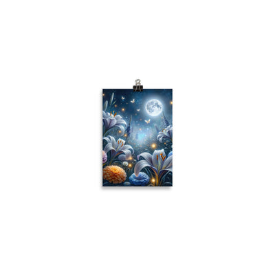 Ätherische Mondnacht auf blühender Wiese, silbriger Blumenglanz - Poster camping xxx yyy zzz 12.7 x 17.8 cm