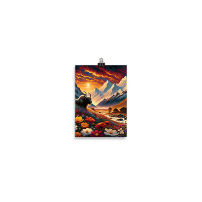 Magischer Alpenabend mit Hochlandkuh und goldener Sonnenkulisse - Poster berge xxx yyy zzz 12.7 x 17.8 cm
