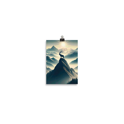 Morgendlicher Steinbock auf Alpengipfel, steile Berghänge - Poster berge xxx yyy zzz 12.7 x 17.8 cm