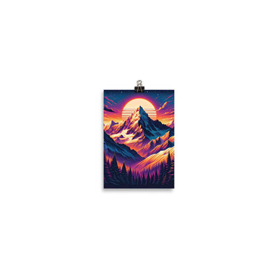 Lebendiger Alpen-Sonnenuntergang, schneebedeckte Gipfel in warmen Tönen - Poster berge xxx yyy zzz 12.7 x 17.8 cm