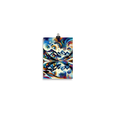 Alpensee im Zentrum eines abstrakt-expressionistischen Alpen-Kunstwerks - Poster berge xxx yyy zzz 12.7 x 17.8 cm
