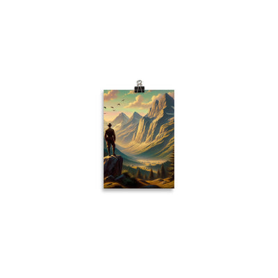 Ölgemälde eines Schweizer Wanderers in den Alpen bei goldenem Sonnenlicht - Poster wandern xxx yyy zzz 12.7 x 17.8 cm