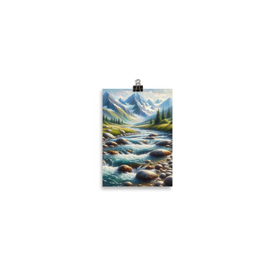 Ölgemälde eines Gebirgsbachs durch felsige Landschaft - Poster berge xxx yyy zzz 12.7 x 17.8 cm