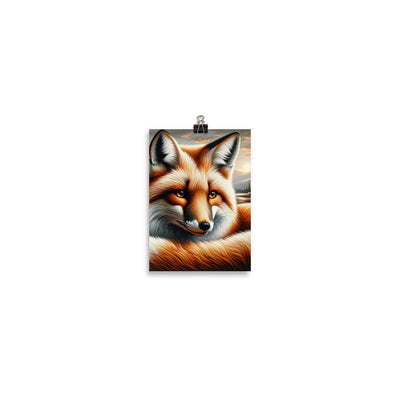 Ölgemälde eines nachdenklichen Fuchses mit weisem Blick - Poster camping xxx yyy zzz 12.7 x 17.8 cm