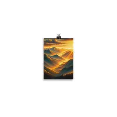 Ölgemälde der Berge in der goldenen Stunde, Sonnenuntergang über warmer Landschaft - Poster berge xxx yyy zzz 12.7 x 17.8 cm