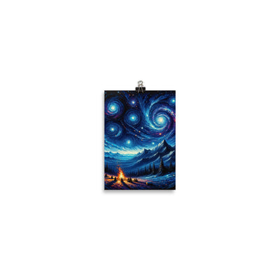 Sternennacht über den Alpen inspiriertes Ölgemälde, mystischer Nachthimmel in Blau - Poster camping xxx yyy zzz 12.7 x 17.8 cm