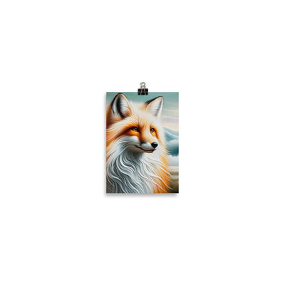 Ölgemälde eines anmutigen, intelligent blickenden Fuchses in Orange-Weiß - Poster camping xxx yyy zzz 12.7 x 17.8 cm