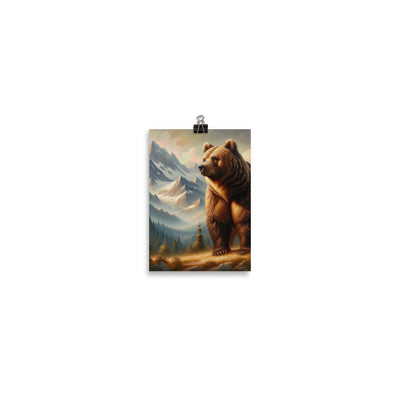 Ölgemälde eines königlichen Bären vor der majestätischen Alpenkulisse - Poster camping xxx yyy zzz 12.7 x 17.8 cm