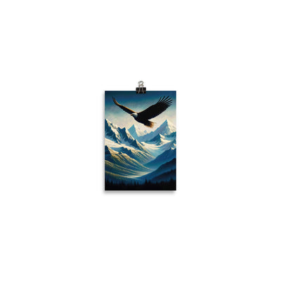 Ölgemälde eines Adlers vor schneebedeckten Bergsilhouetten - Poster berge xxx yyy zzz 12.7 x 17.8 cm