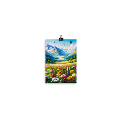 Ölgemälde einer ruhigen Almwiese, Oase mit bunter Wildblumenpracht - Poster camping xxx yyy zzz 12.7 x 17.8 cm