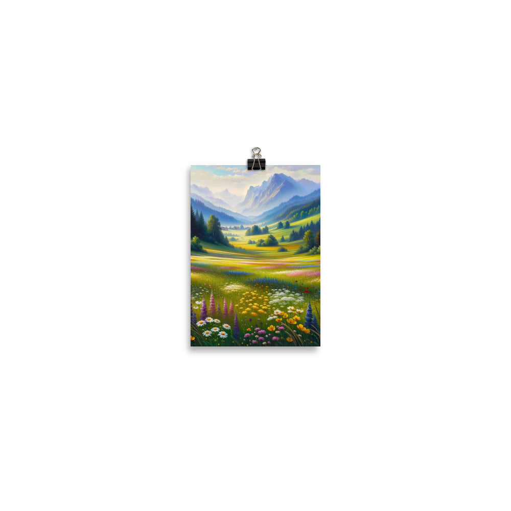 Ölgemälde einer Almwiese, Meer aus Wildblumen in Gelb- und Lilatönen - Poster berge xxx yyy zzz 12.7 x 17.8 cm